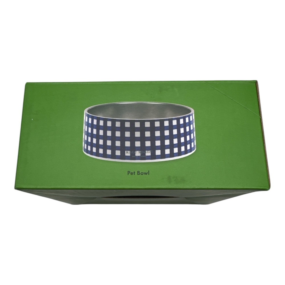 Kate Spade Navy Gingham Pet Dog Bowl ~ 16 oz Non-Slip ~ New in Box